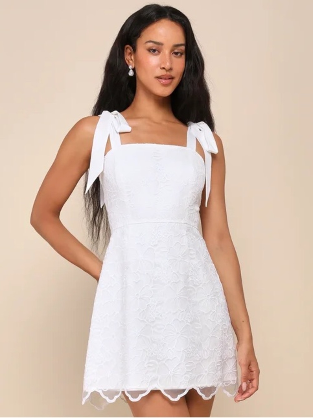 Lulus Lovable Aesthetic White Embroidered Tie-Strap Mini Dress small NWT